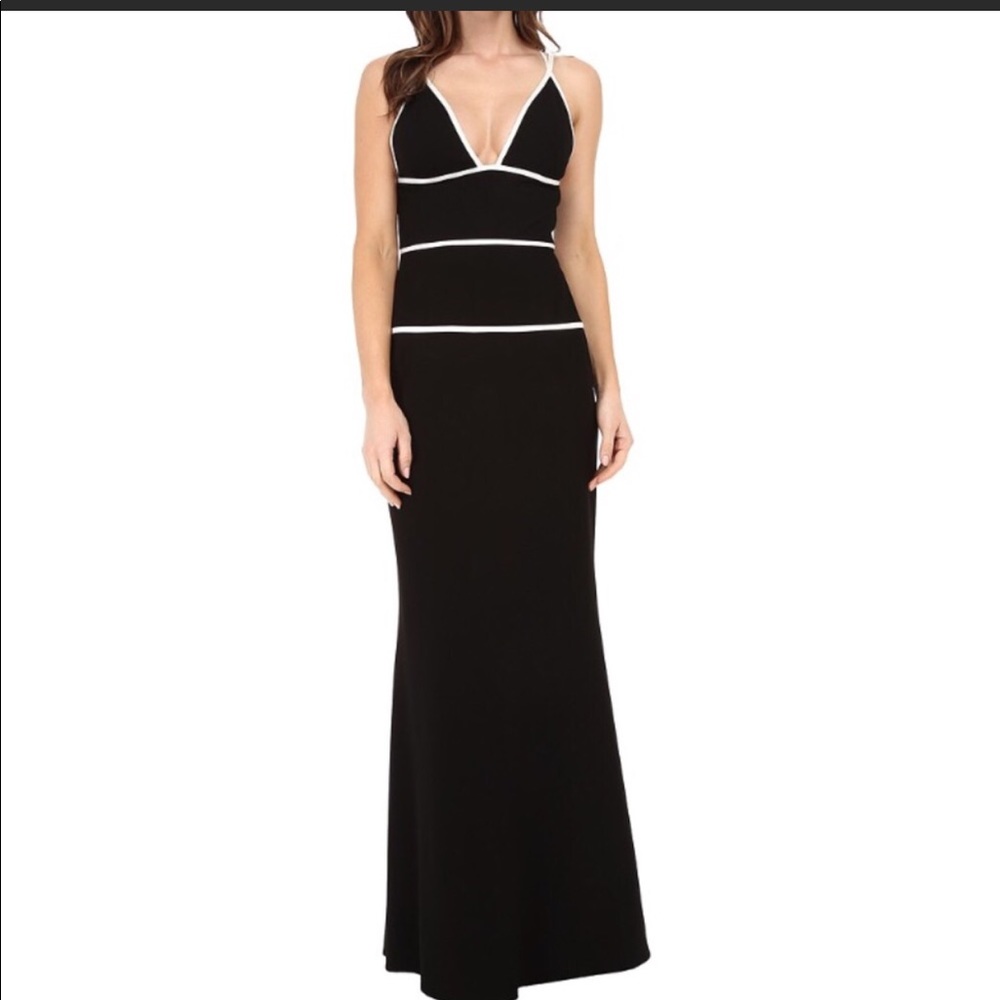 Jill Stuart black crepe gown with satin piping